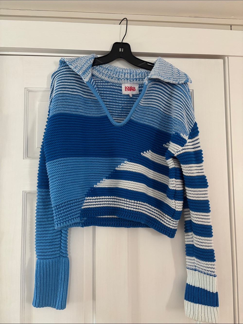 SOLID & STRIPED Blue Striped V-Neck Knit Sweater Size S